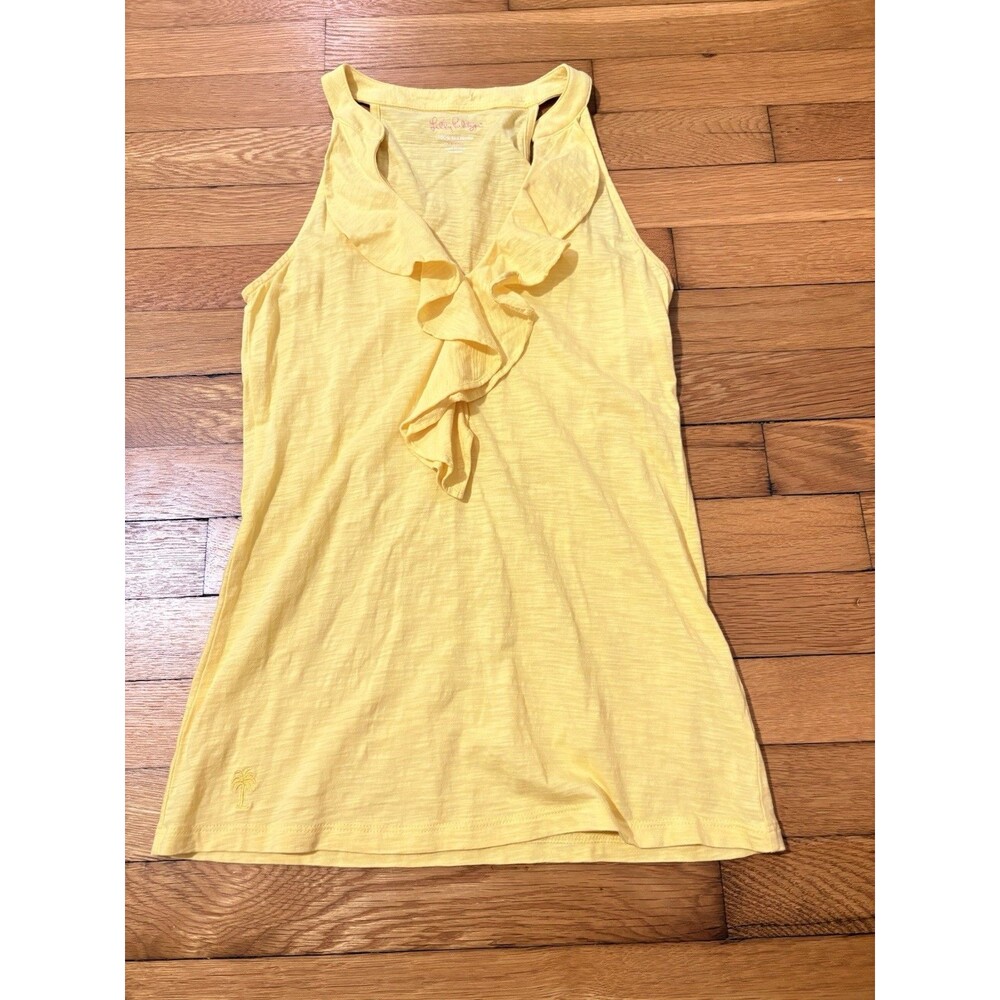 Lilly Pulitzer Size XS Cleo Ruffle V-Neck Tank Top Yellow - Picture 2 of 5
